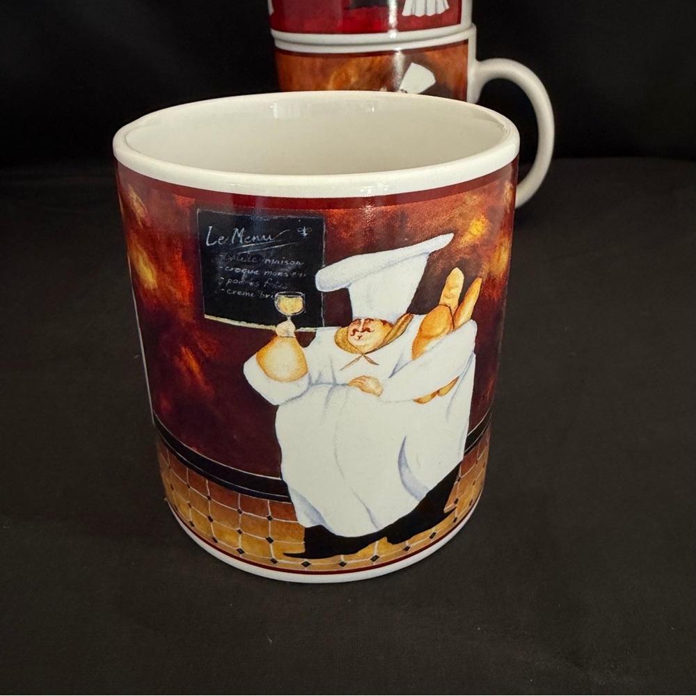 Set Of 4 Jennifer Garant AL DENTE Fat Italian Chef Coffee Mugs By Sakura Table - Picture 5 of 11